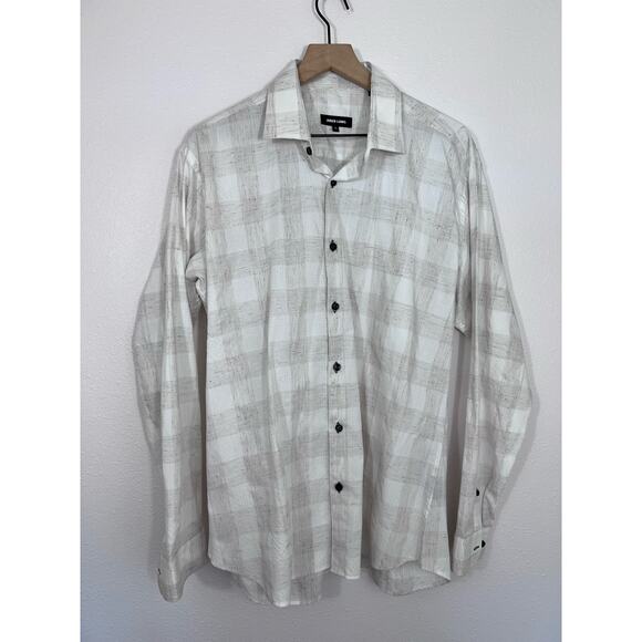 Jared Lang XL White Gray Plaid Button Up Shirt with Multicolor Flecks - Picture 1 of 6